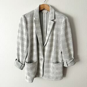 Loft Gray Plaid Knit Blazer Cardigan Women's Size XXL single‎ button closure